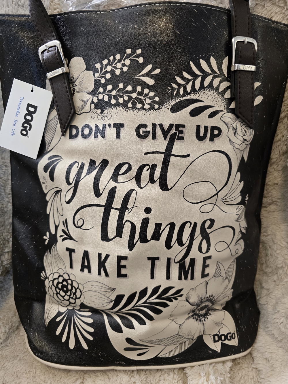 DOGO “Don’t Give Up Great Things Take Time” Tote Bag NWT - Picture 6 of 6